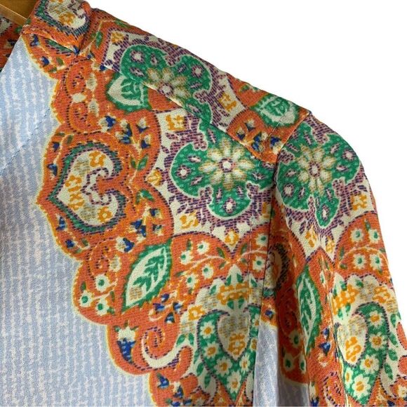 CYNTHIA ROWLEY- Blue and Orange Medallion Print Boho Tunic Top, Plus Size 1X - Picture 4 of 12